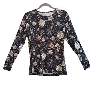 Lands' End Long Sleeve Floral Print Crew Neck Tee Size Small